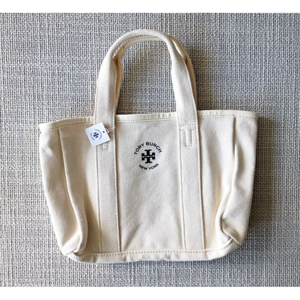 NEW TORY BURCH Natural Mini Mercer Beach Tote Small Handbag Ivory Canvas